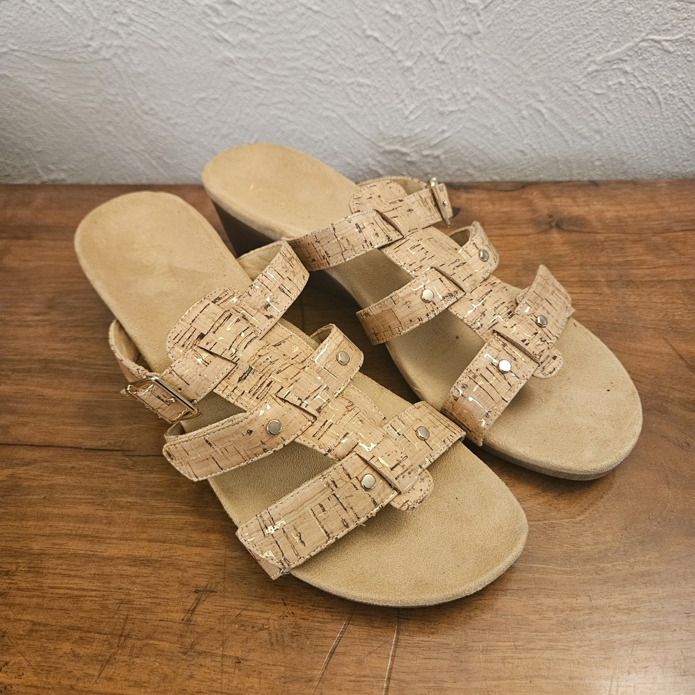 Vionic Orthaheel Radia Wedge Sandals Size‎ 11 Comfort Slip On Cork Tan Beige